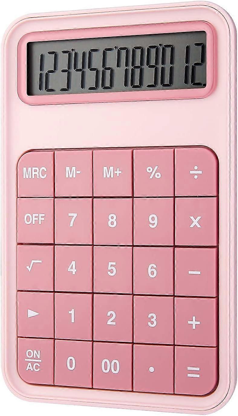 ZK-Desk Calculator, Standard Calculator with Large 12 Digit LCD Display for Office, School, Home, Shop Counter - Pink