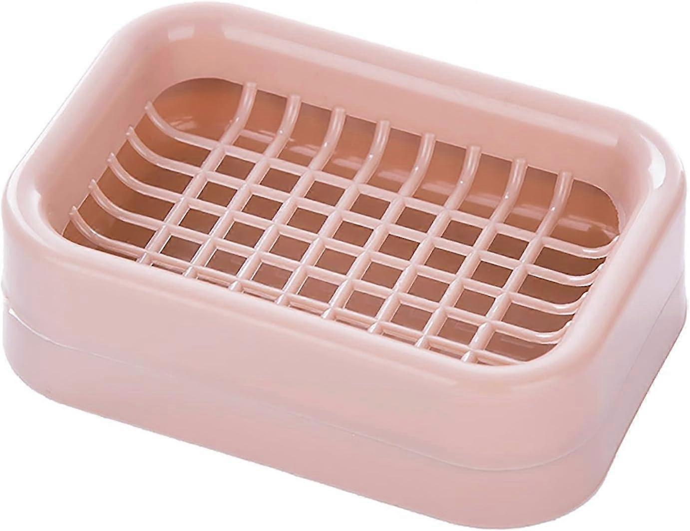 Bathroom Double Layer Grid Drain Soap Box, Dish Storage Case Holder Container, Double Layer Grid Design(Pink, One Size)