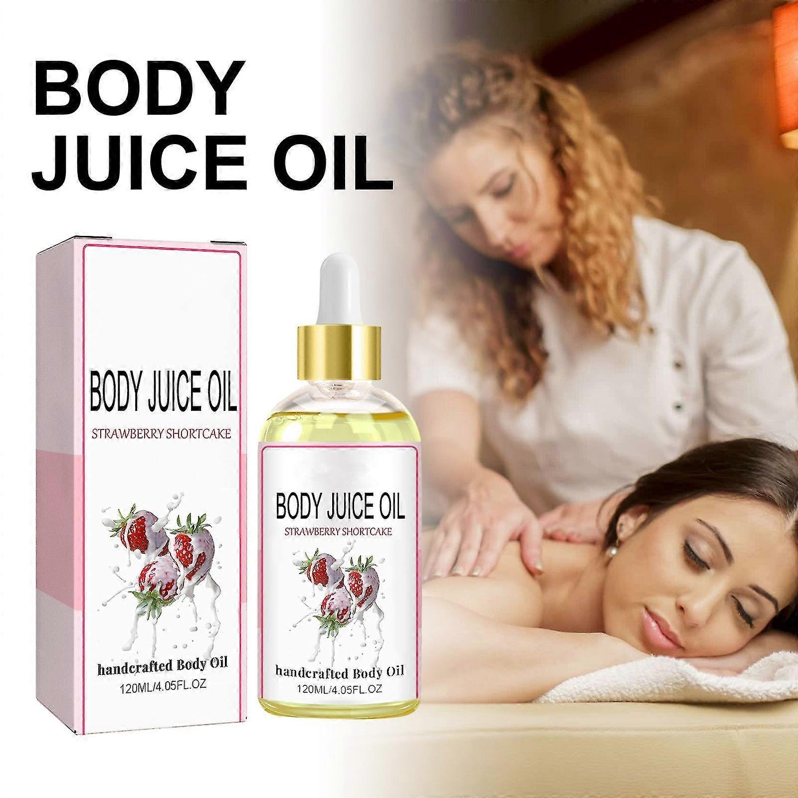 Body Juice Oil, שמן מיץ גוף עוגת תות, 120 מ"ל שמן גוף בעבודת יד לנשים