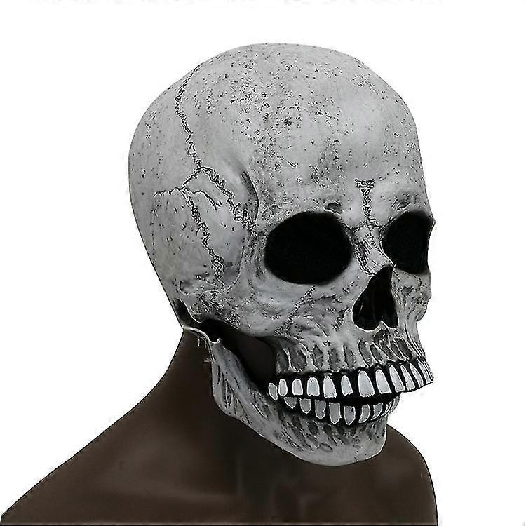 Halloween Skull Mask With Moving Jaw - Latex Full Head Skeleton Mask, Scary Brain Design, Includes Hat