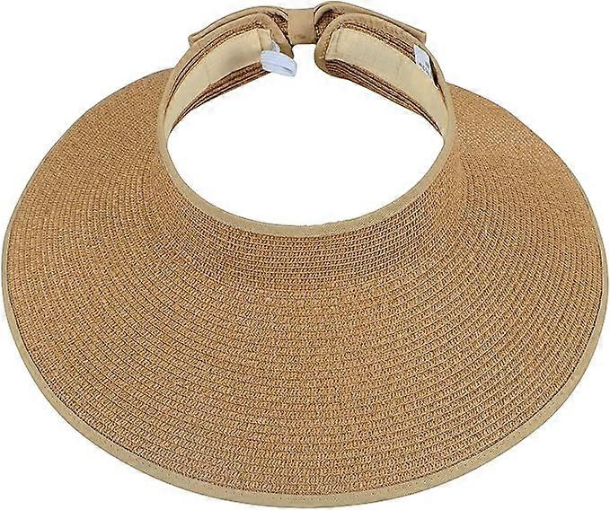 Women's Wide Brim Curled Straw Visor Visor (Coffee)