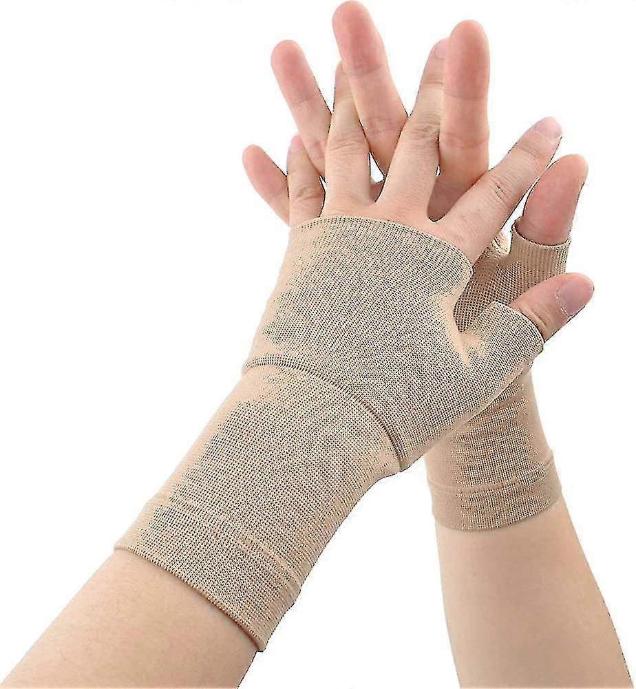 1pair ضغط التهاب المفاصل قفازات الإبهام دعم دعامة المعصم (البيج. L)