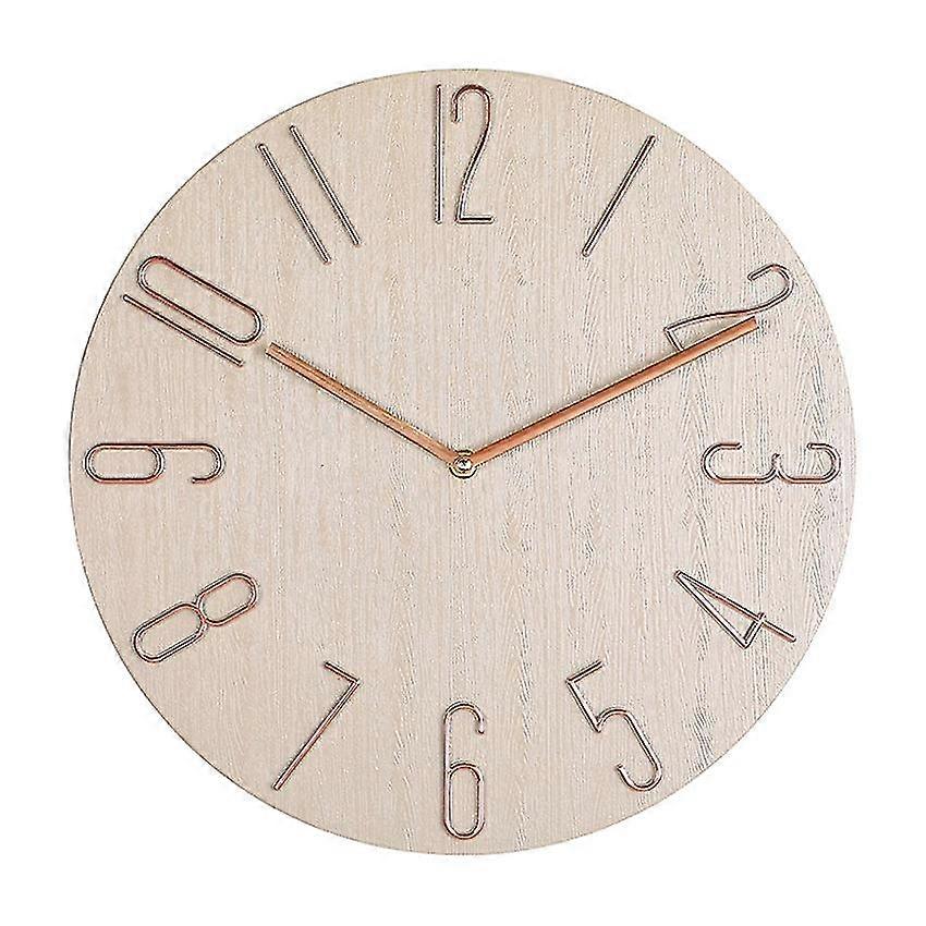 シンプルな壁掛け時計 12 インチリビングルームホームウォールクロック時計ウォッチベッドルームウォールクロック - ベージュ