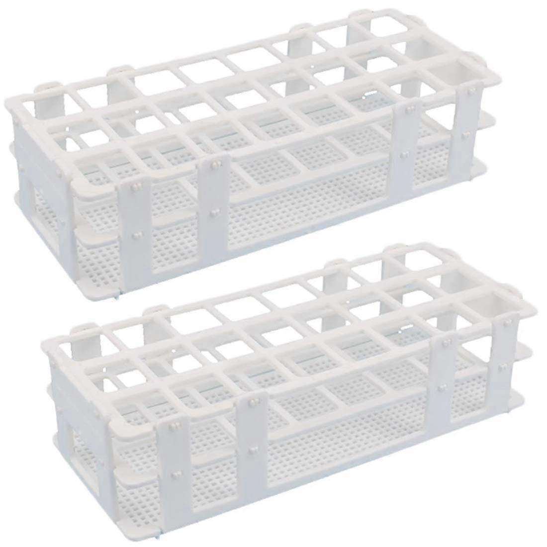 2Pcs Plastic Test Tube Rack 24 Holes Lab Test Tube Rack Holder for 25mm Test Tubes, Detachable, Whi