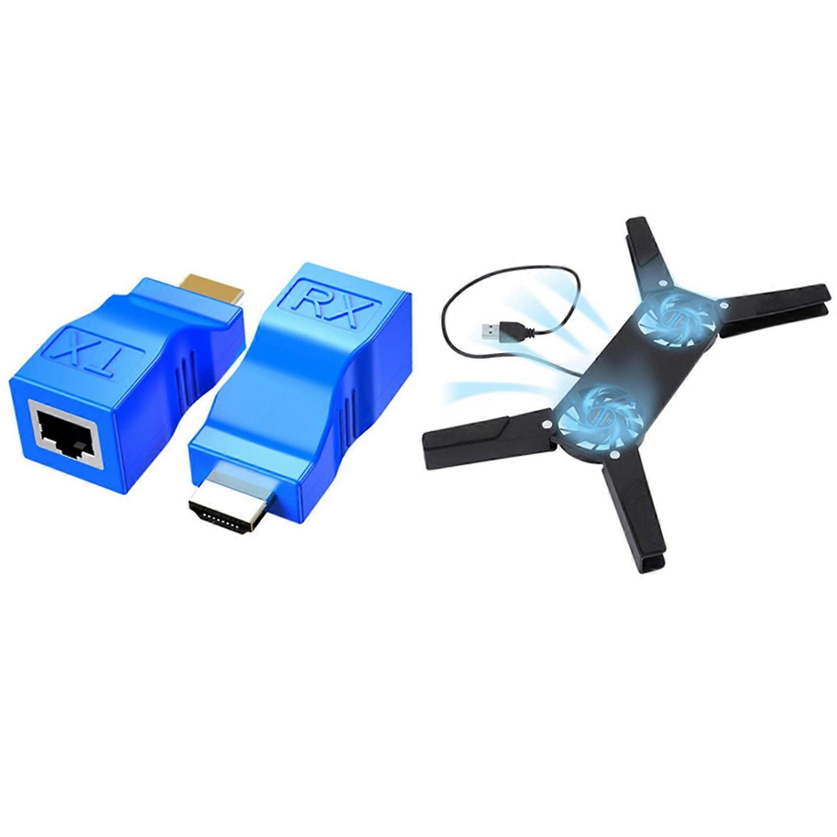 2Pack Extender, to RJ45 Converter Repeater over with Laptop Cooling Pad,Dual Fan for Laptop Cooling