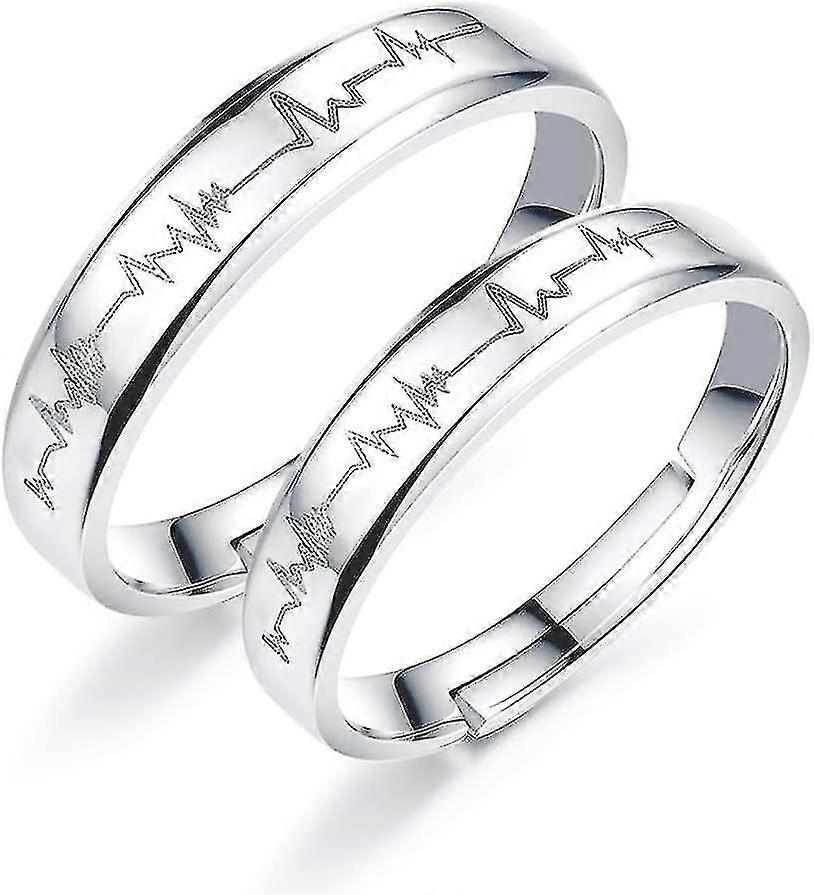 Heartbeat Ring, 1 Set Electrocardiogram Promise Rings Couples Open Adjusted Ring