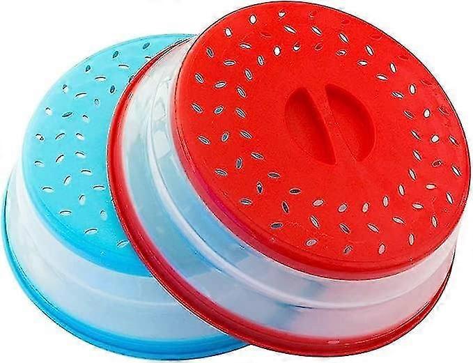 2חבילות כיסוי מיקרוגל מתקפל (אדום + כחול) מסננת מסננת מגן מיקרוגל ללא BPA לירקות פירות