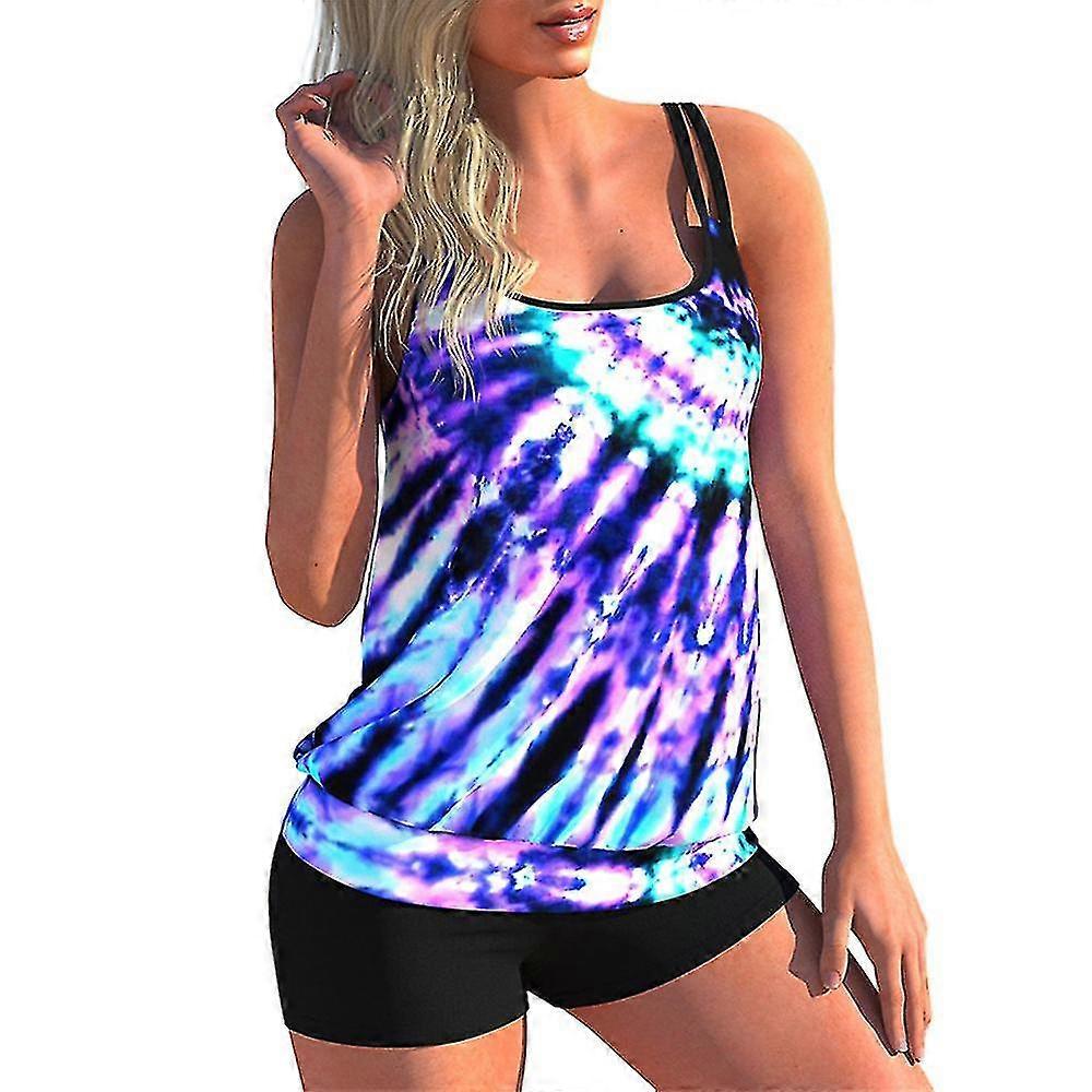 Women Striped Tie Dye Gradient Bathing Suits Tankini Set