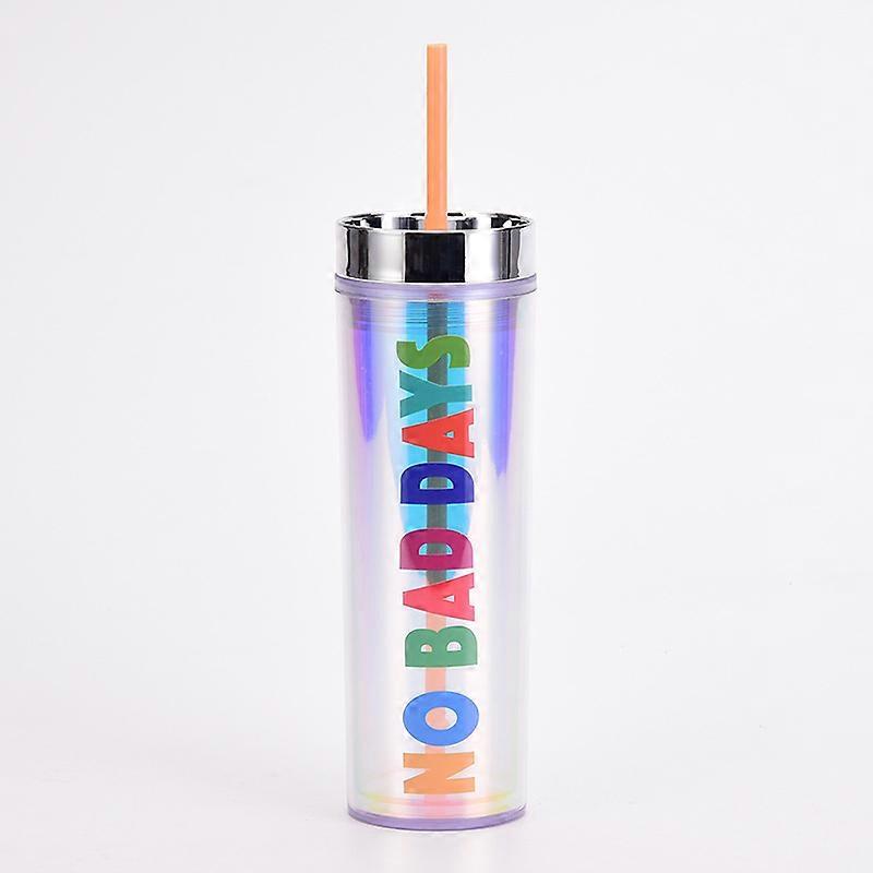 16oz plastic straw cup creative straight body water cup magic color electroplating lid double layer plastic cup