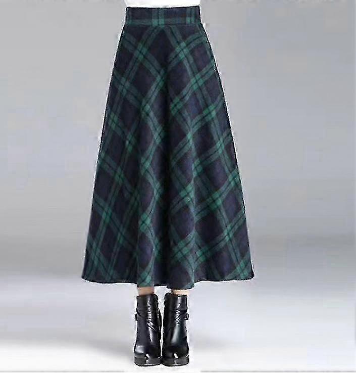 Dames Geruite Wollen Rok Elastische Taille A-lijn