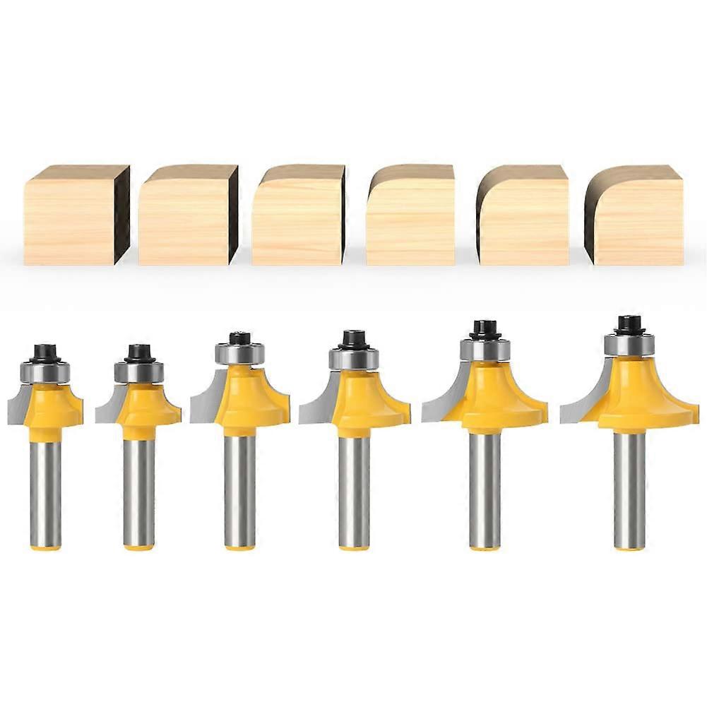 Set of 4 Rounded Edge Cutters with 6mm Shank, Carbide Router Bits with Bearing for Woodworking