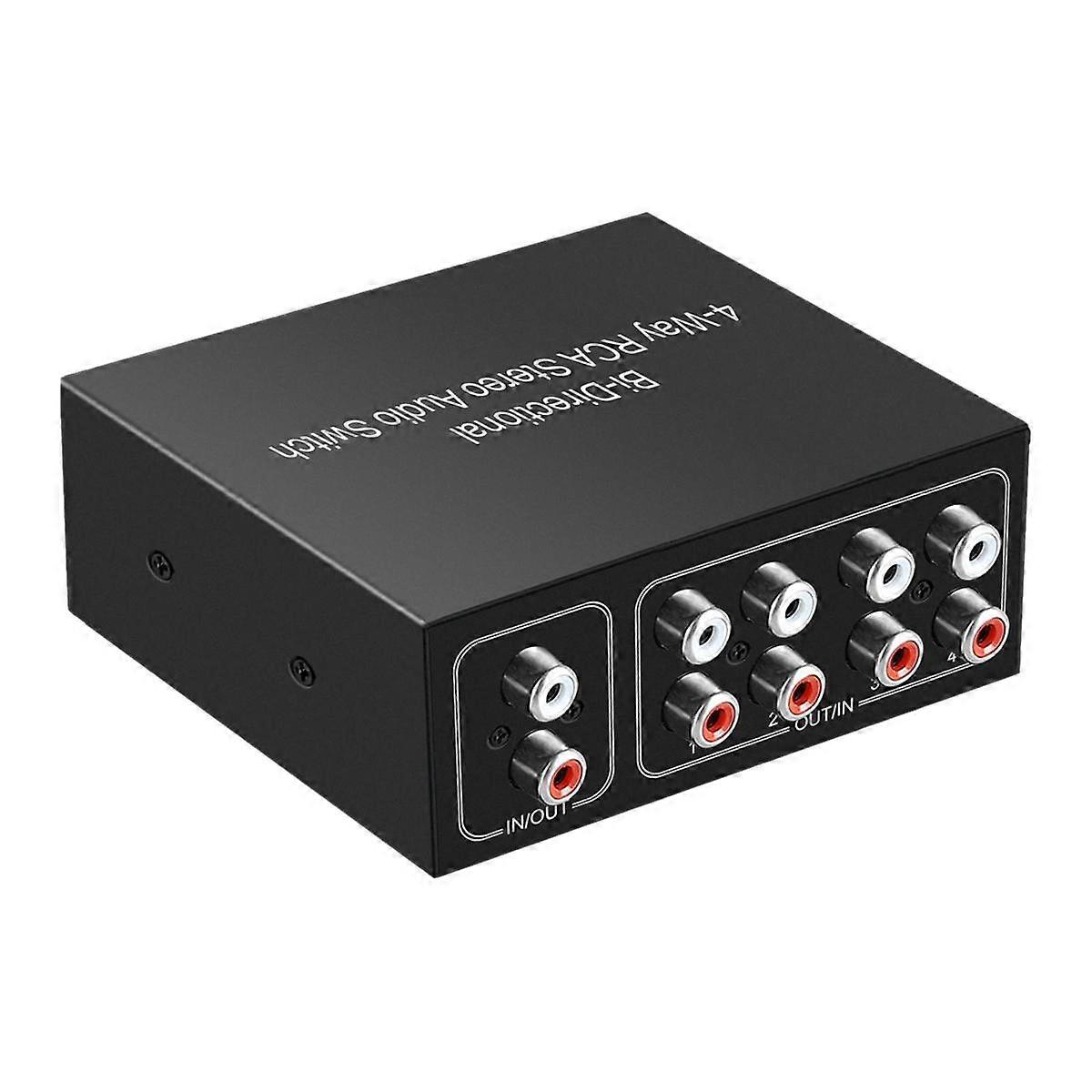 4 Ports Bi-Directional R L RCA Audio Switcher Box Audio Rotary Switch Plug and Play Audio Splitter for TV Game Console