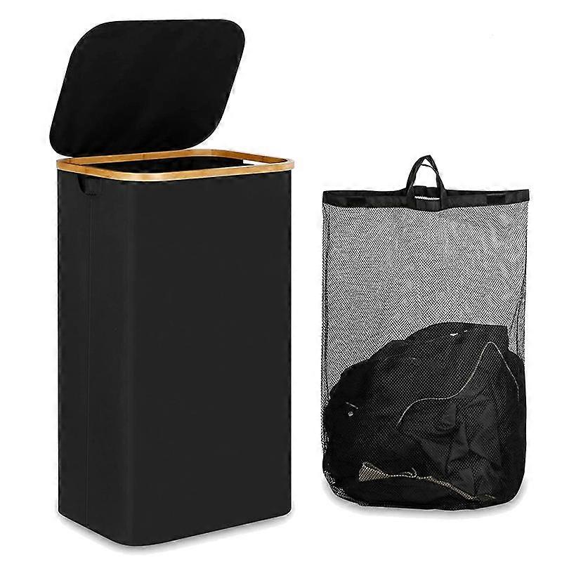 110L Laundry Hamper with Handle and Lid,Collapsible Basket Organizer with Removable Inner Bag for Clothes Toys Black