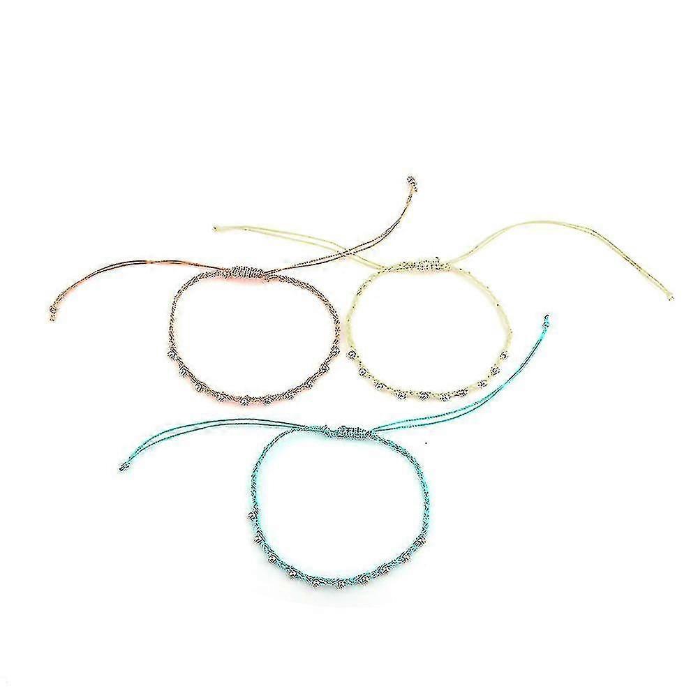 2sets Of Colorful Waterproof Wax Thread Hand Woven Anklet Adjustable Anklet Auspicious