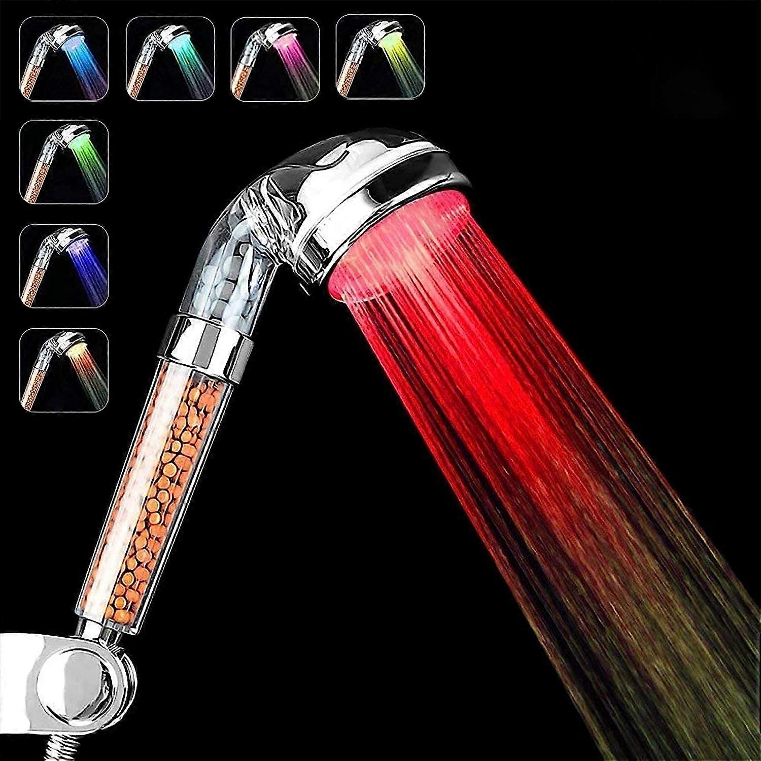 7 Color Changing LED,Bathroom Spa LED Shower Head - High Pressure Water Saving- High Filtration with Three Levels Negative Ionic Prevention