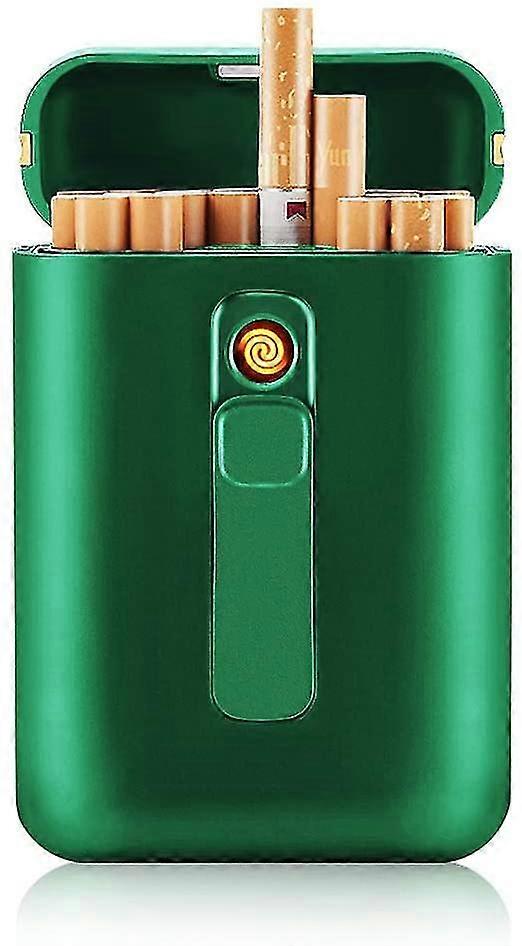 Portable Case For 20 Cigarettes With Usb Rechargeable Lightergreen