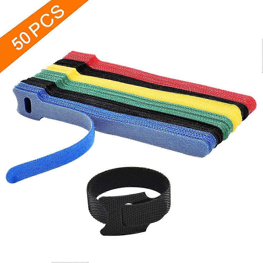 50 Pack Reusable Fastening Cable Ties, Premium 6 Inch Adjustable Cord Ties, Microfiber Fabric Cable Management Straps, Hook, Loop, Organizer