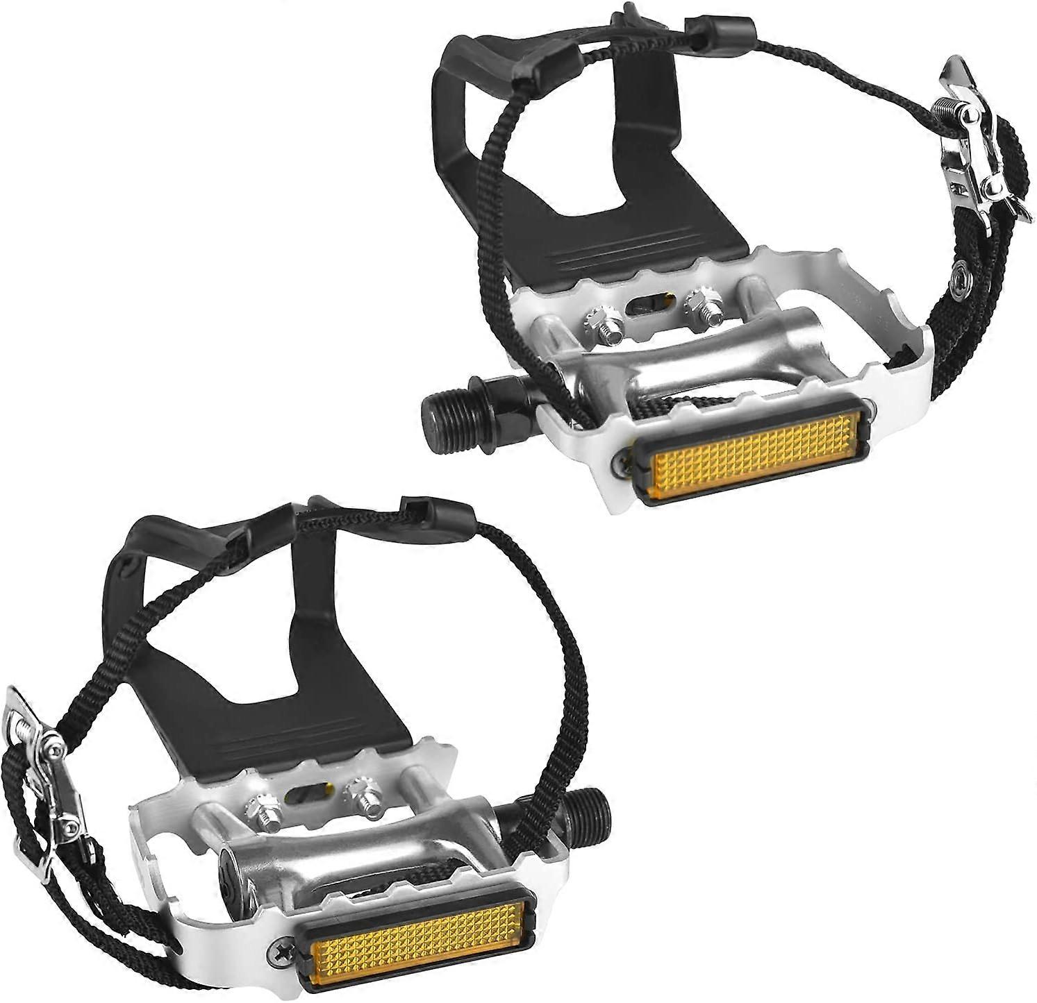 Cykelpedaler med clips og stropper passer til indendørs cykler, spinningcykler og udendørs cykler 9/16 tommer harpiks / aluminium cykelpedaler
