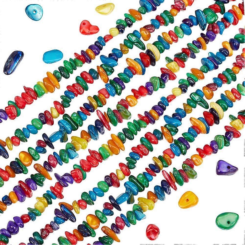2 Strands Natural Freshwater Shell Dyed Beads Strands Chip Colorful 1~8x5~17x5~8mm Hole: 0.9~1mm 30.31~31.50''(77~80cm)