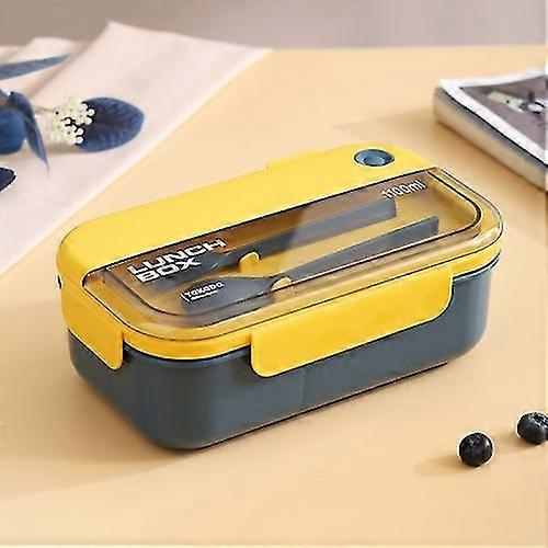 Plastic Divided Lunch Box Microwaveable With Tableware (1.1l Blue)