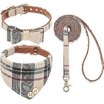 Ubiuo Bow Tie Dog Collar With Leash Set - Cute Adjustable Classic Plaid Dog Bandana Collar With Bell, Fit For Medium Dogs, Puppies And Cats Outdoor Wa