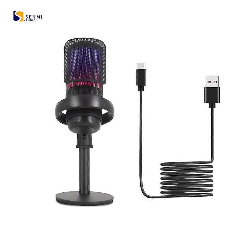 USB RGB Gaming Microphone for PC PS5, Condenser Mic with Quick Mute, RGB, Wired RGB Lights, Mute, Gain Control for Streaming