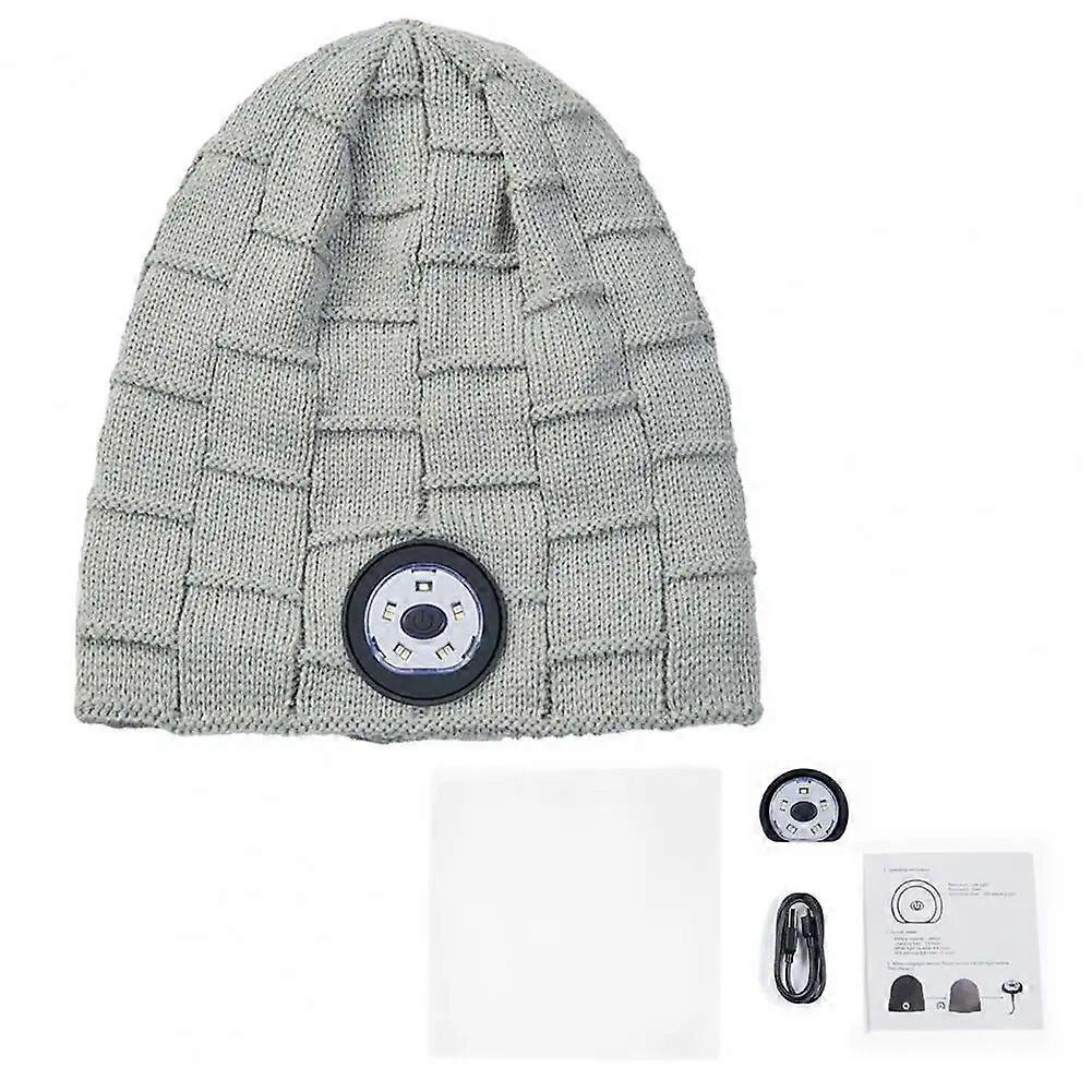 Winter Headlight Hat Solid Color LED Lighting Knitted Elastic Soft Warning USB Charging Women Men Headlight Hat For Camping