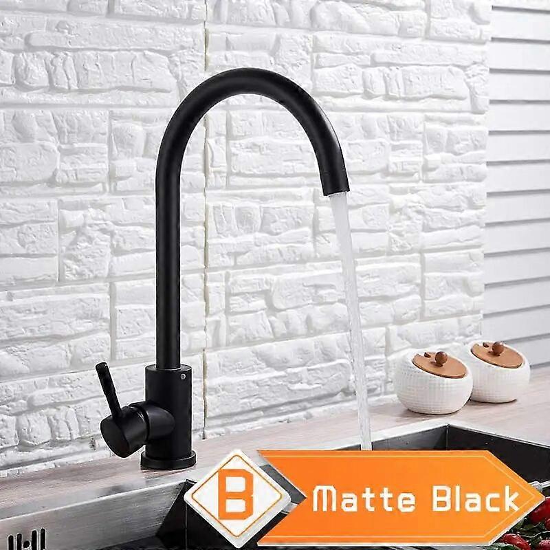 Matte Black Kitchen Faucet Hot and Cold Water Deck Mounted 360 Rotate Kitchen Faucet Spout Single Handle Brass Water Taps