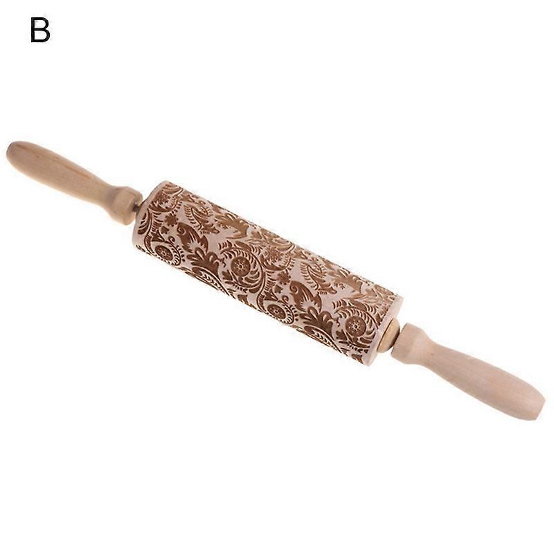 Engraved Rolling Pins Non-stick Wooden Portable Effortless Dough Rollers for Kitchen