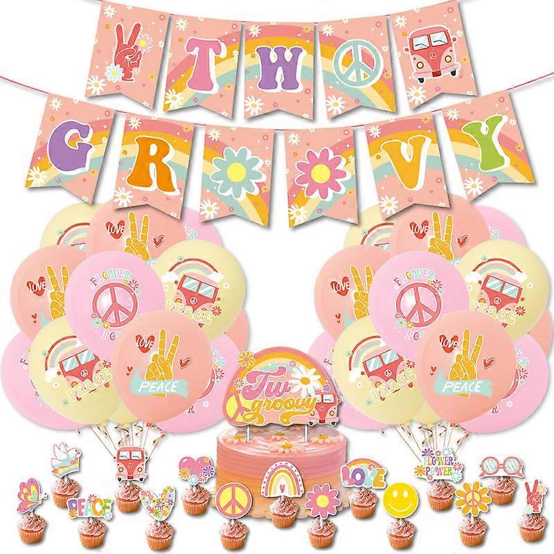 Groovy Retro Hippie Balloons Boho Daisy Party Flag Cake Balloon Set for Groovy Birthday