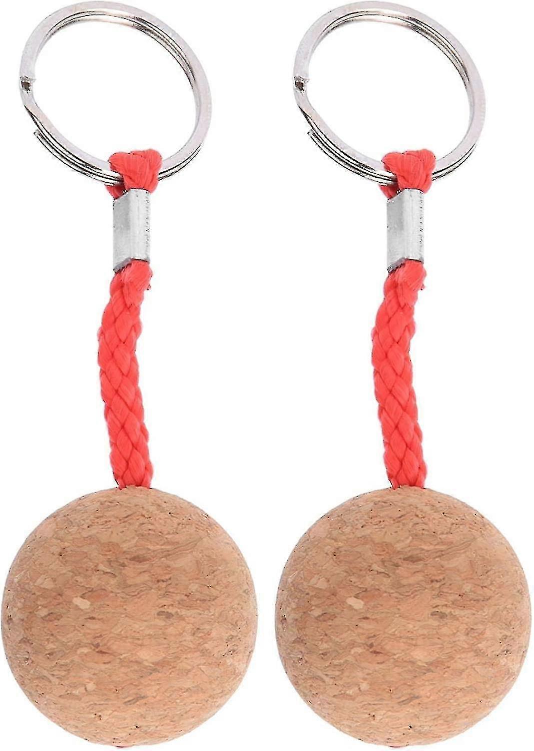 Wuzhou Floating Keyring, Floating Cork Keyring Wooden Ball Keyring Floating Sailing Canoe Water Sports Accessories (red String), 2 Pack