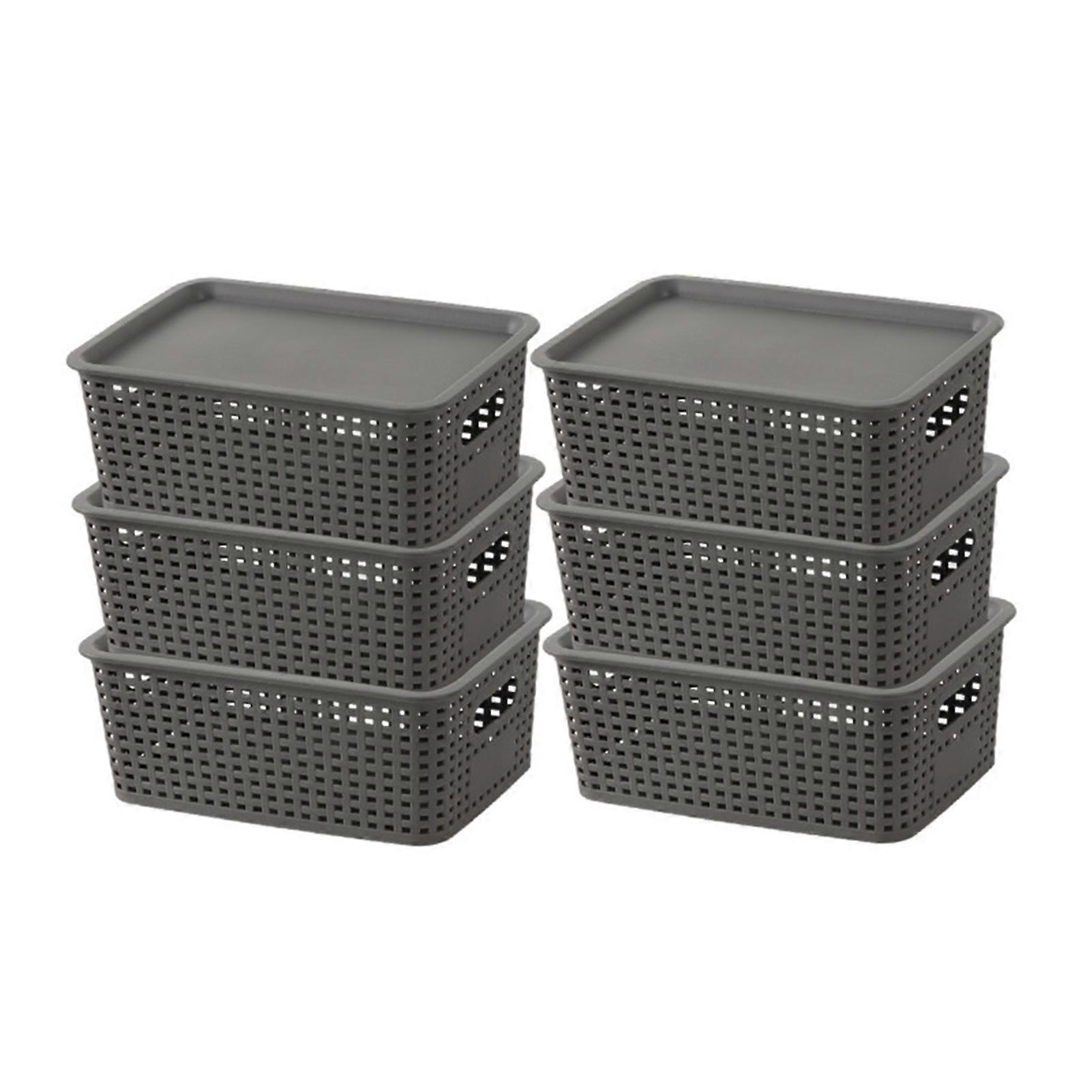 6Pcs Plastic Storage Baskets with Lid Handle Design Large Capacity Stackable Storage Container Organizer Bins