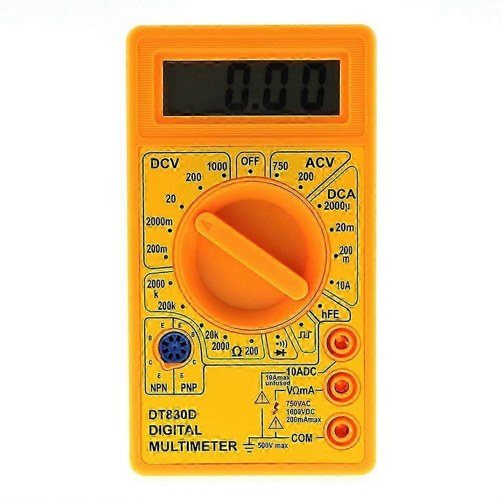 DT-830D Digital Multimeter with Buzzer, Protective Orange Shell, DC/AC Voltage Ampere Ohm Tester Probe