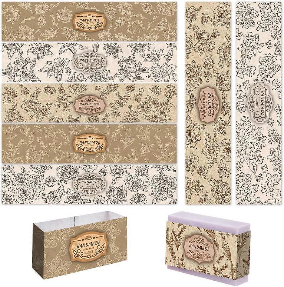 90PCS Wrap Paper Tape 9 Styles Flower Soap Packaging Paper Soap Paper Wrapper Tags Crafts Wrapper Sleeves Covers Vertical Tags for Handmade Soap Lotio