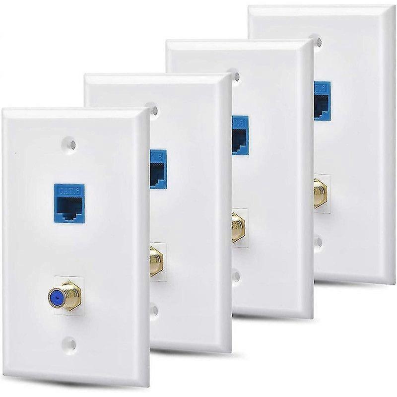 4 Packs Ethernet Coax Wall Plate Outlet with 1 Cat6 Port and 1 Gold-Plated Coax F Type Port RJ45 Wall Plates
