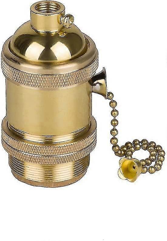Vintage E27 Light Bulb Holder Socket Lamp Base With Chain Switch Brass Copper Color