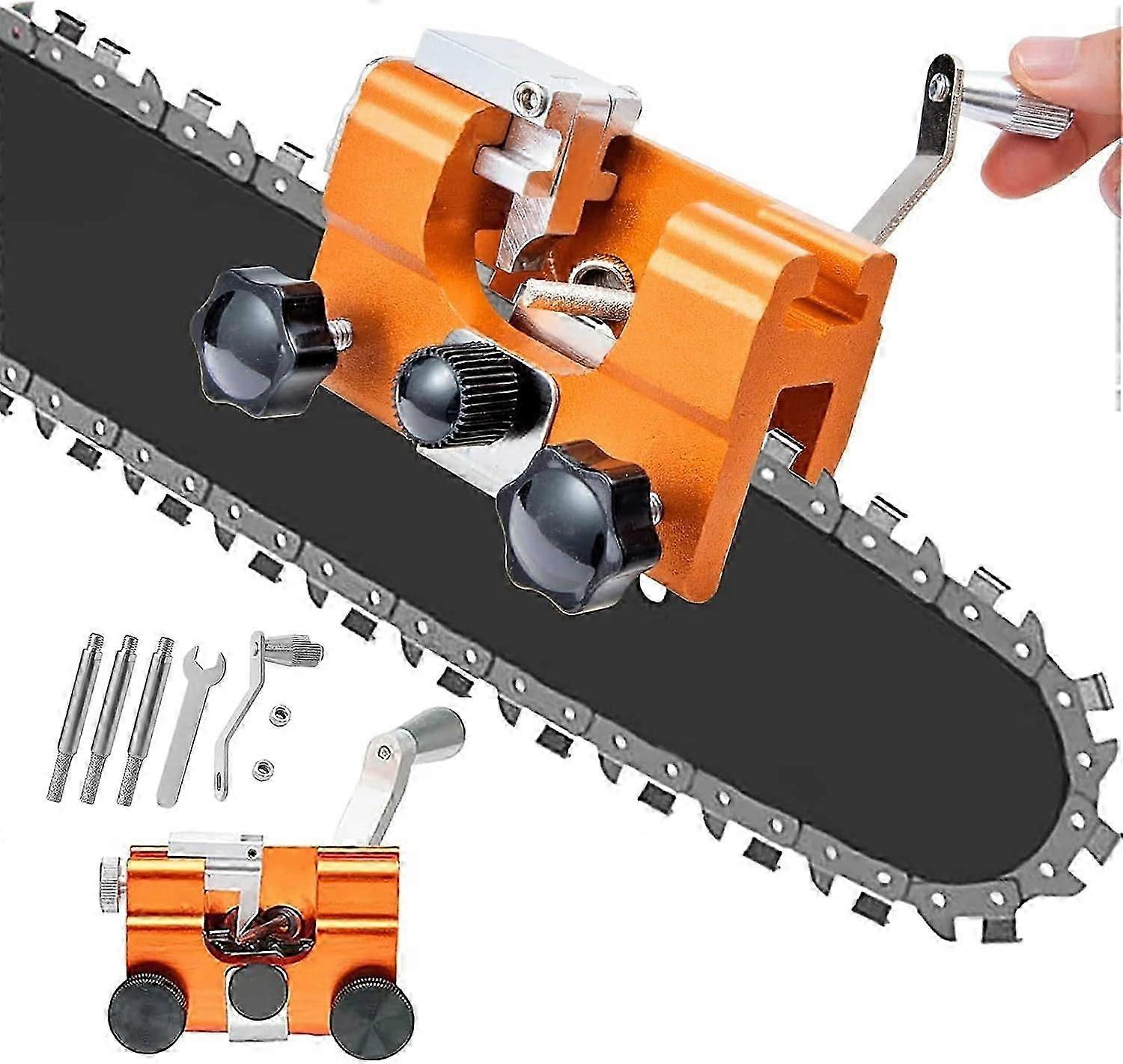 Chainsaw Chain Sharpener, Chainsaw Chain Sharpener with 3 Sharpening Heads, Handheld Chain Sharpener, for All Chainsaws, Chainsaws, Lumberjacks and Ga
