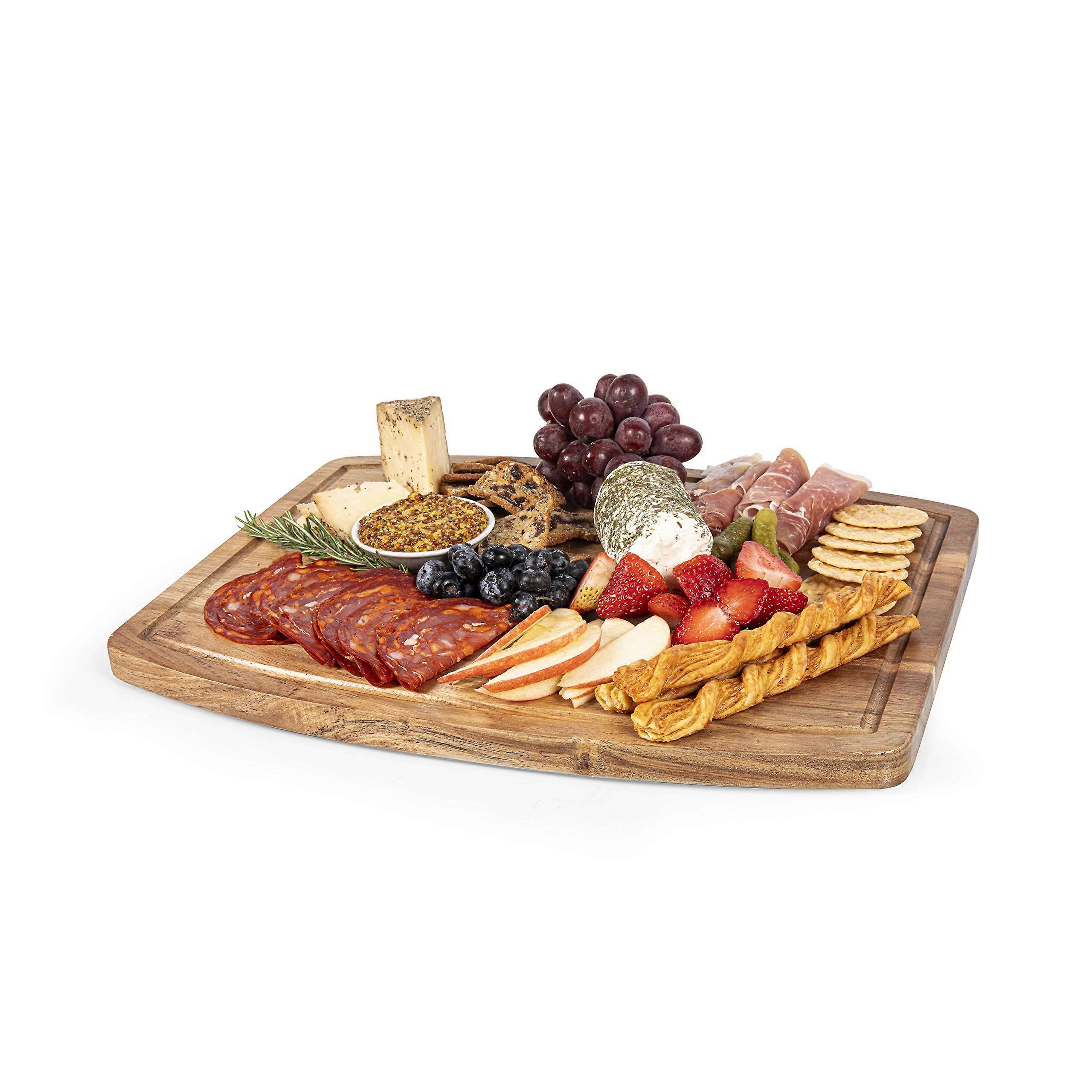 Acacia Wood Cutting Board for Cheese and Charcuterie -Large Natural Serving Platter with Juicing Groove and Handle
