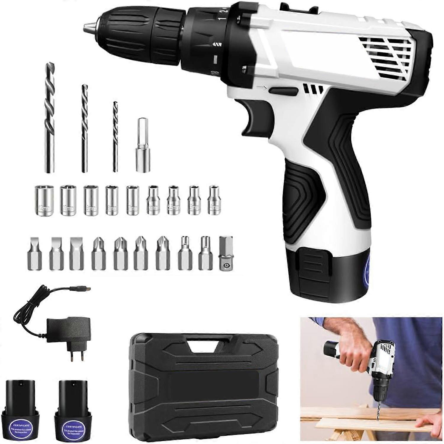 12V Electric Drill Set - Dual Battery, Charger & Compact Case