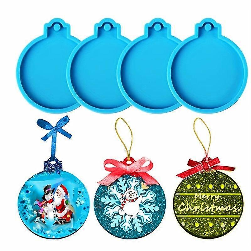 Christmas Resin Silicone Mold 4Pcs Round Shape Epoxy Pendant Mold for Resin Casting Activities