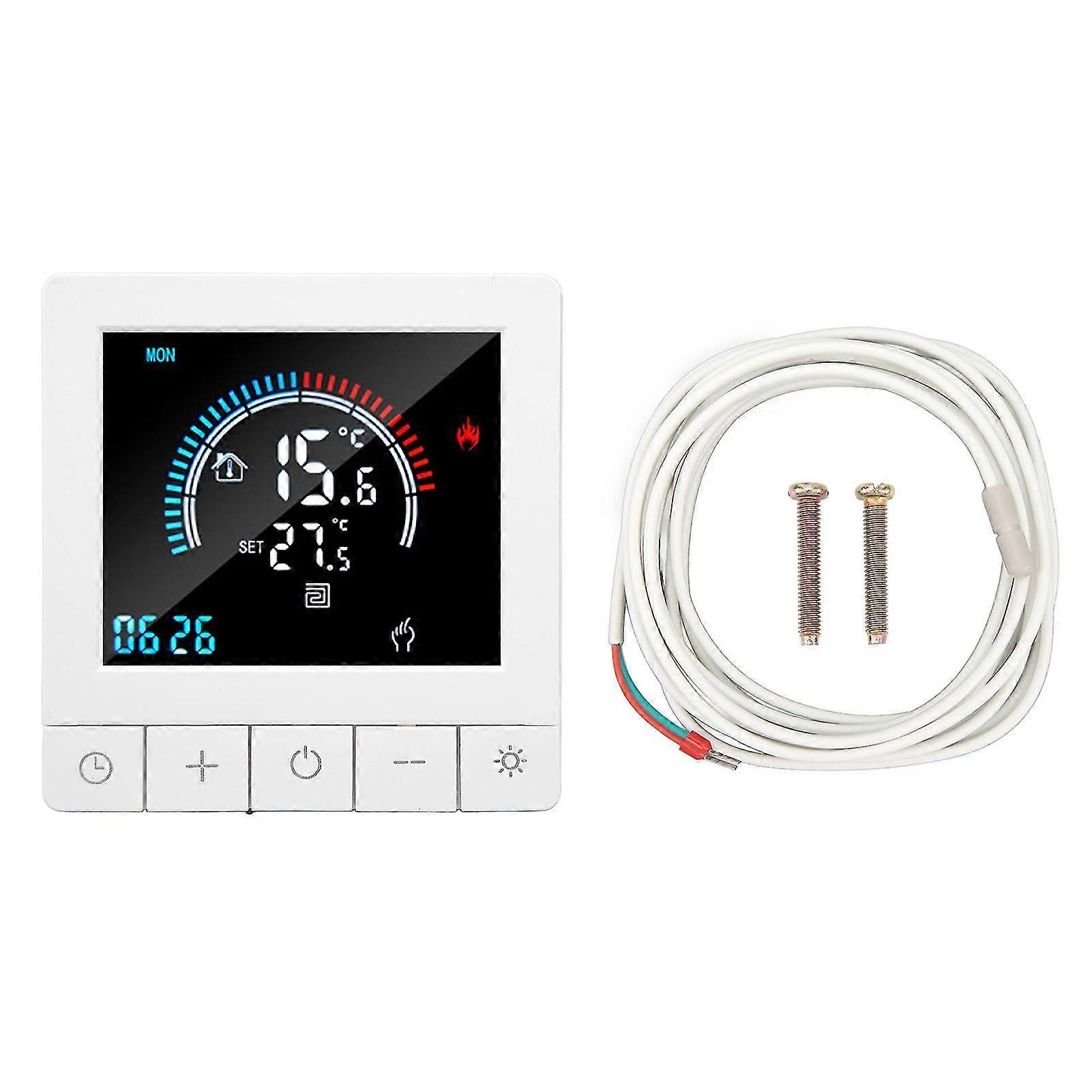 Intelligent Touch Control LCD Display Programmable Floor Heating Thermostat AC 90-240V 16A with 3 Meter Sensing Cable