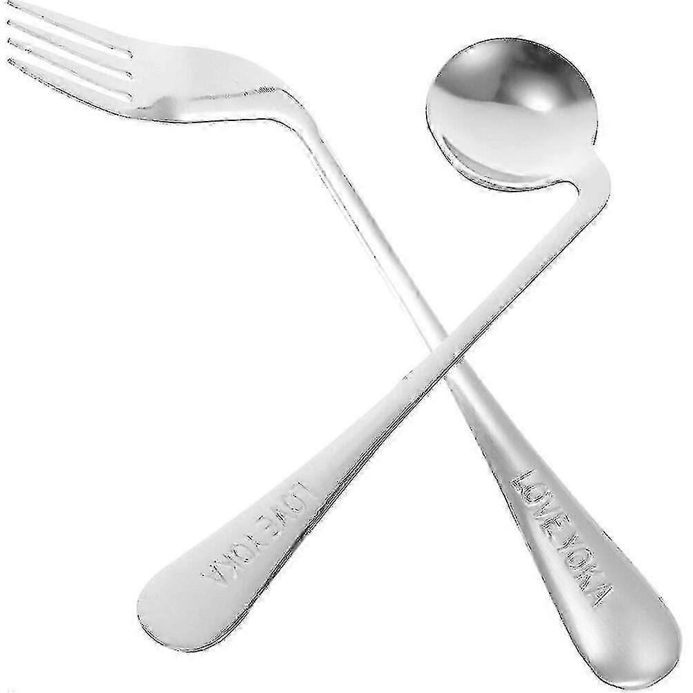 1 Set Angled Fork Spoon Lightweight Ergonomic Fork Spoon Eating Feeding Utensila Assist Tableware