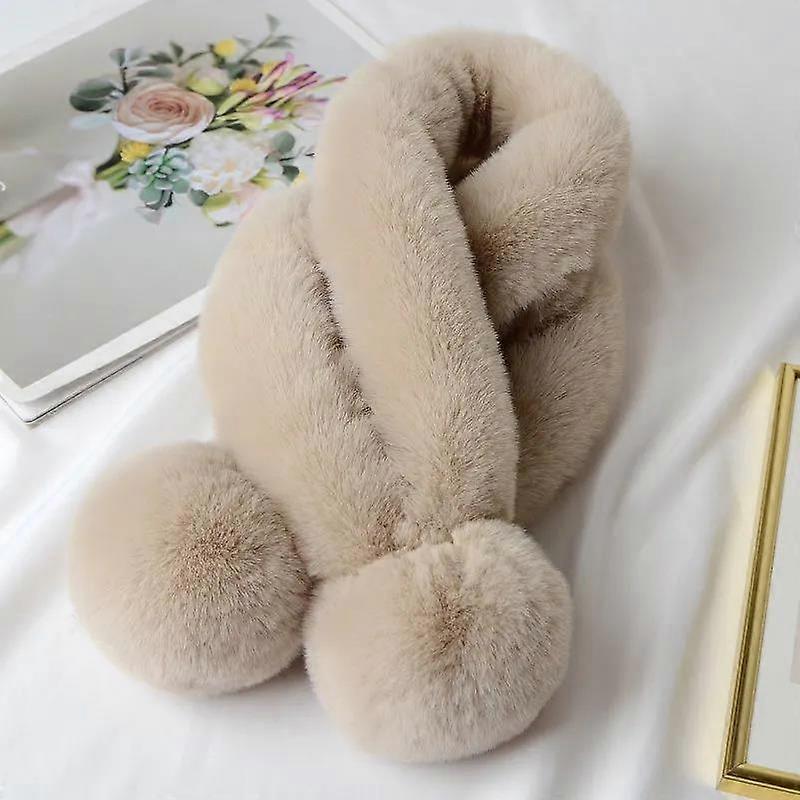 Women's Scarf Winter Fashion All-match Rabbit Fur Collar Double Ball Warm Plush Scarf