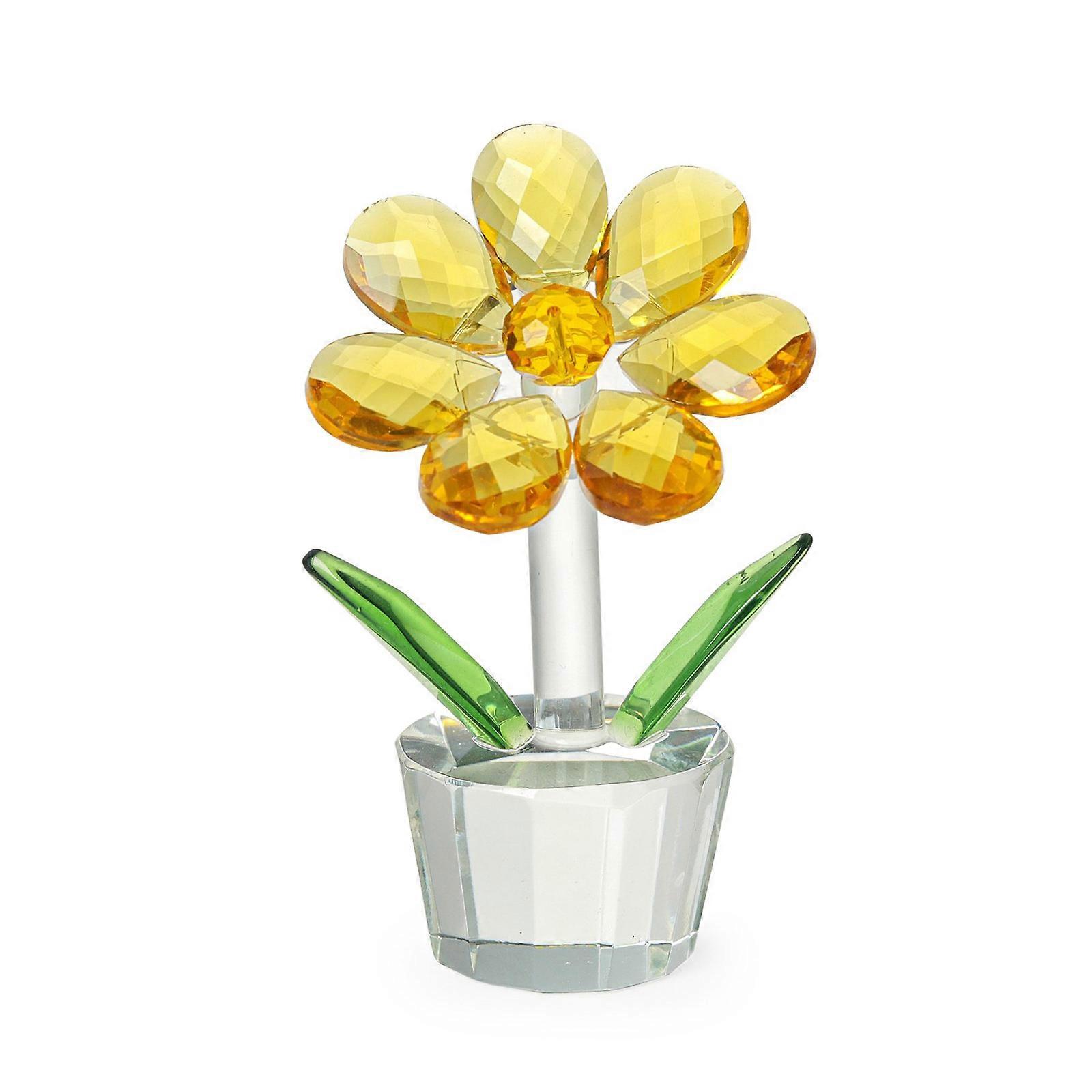 Brightly Crystal Sun Flowers Figurine Display, Dazzlings Reflection Sun Flowers Statues for Unique Home Decorations  Yellow