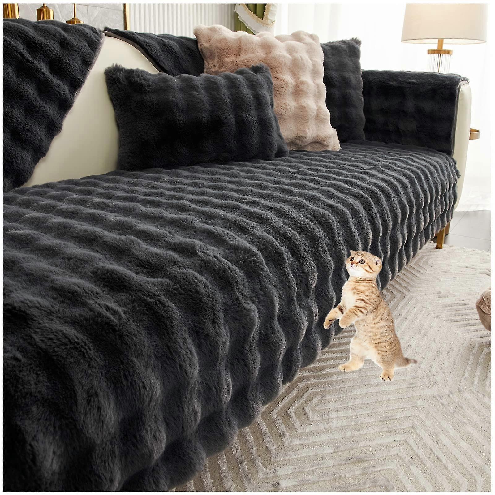 Thick Rabbit Plush Sofa Cushion 90x180cm Non-Slip Super Soft Faux Fur for Living Room Sectional Couch