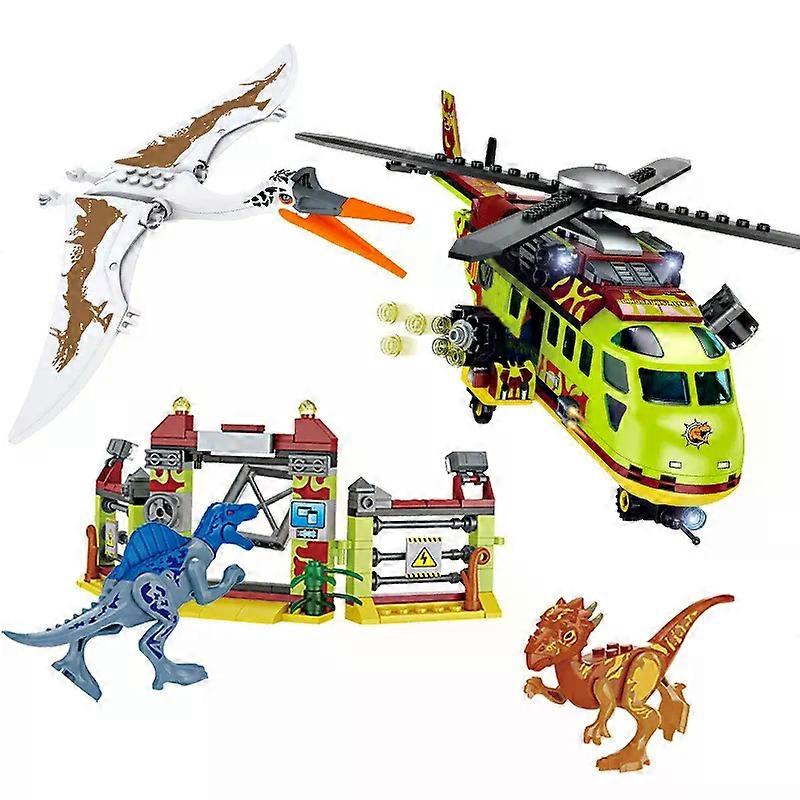 Cretive Ideas 2In1 Dinosaur Adventure Roving Vehicle Building Blocks Pterosaur Pursuit Model Brick Assembly Toy Gift For Kid Boy