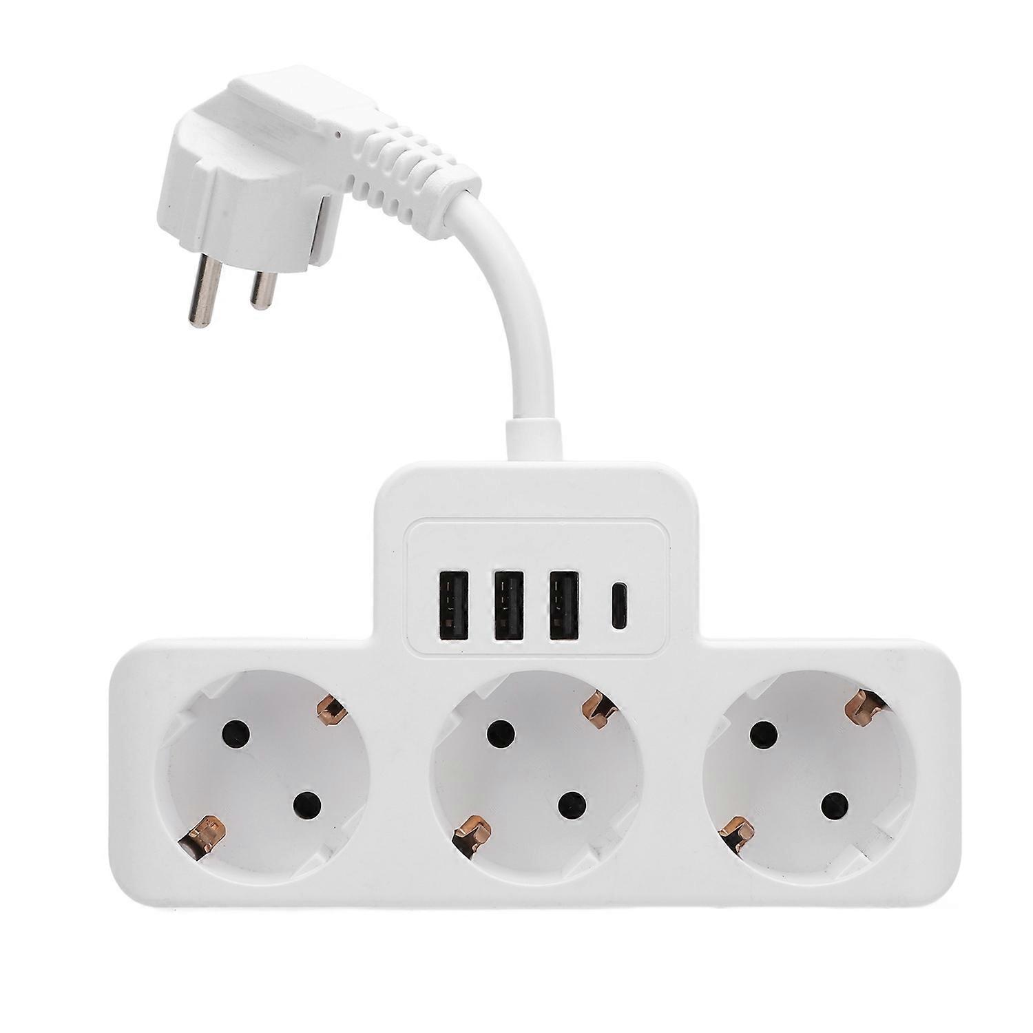 Flat Plug Power Strip Surge Protector with 3 USB Ports 1 Type C Port 3 AC Outlets Power Socket for K