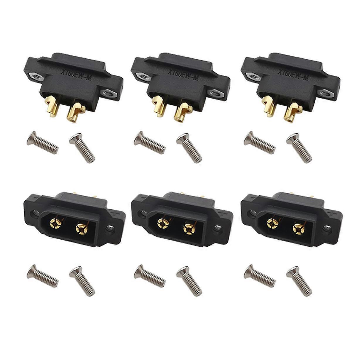 6Pcs Black XT60EW-M XT60 Male Plug Connector Screw Fixed Plate Panel Mount XT60EW Connector for RC