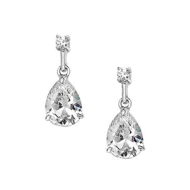 Acotis Silver Drop Earrings Double Zirconia Rhodium Plated G51150