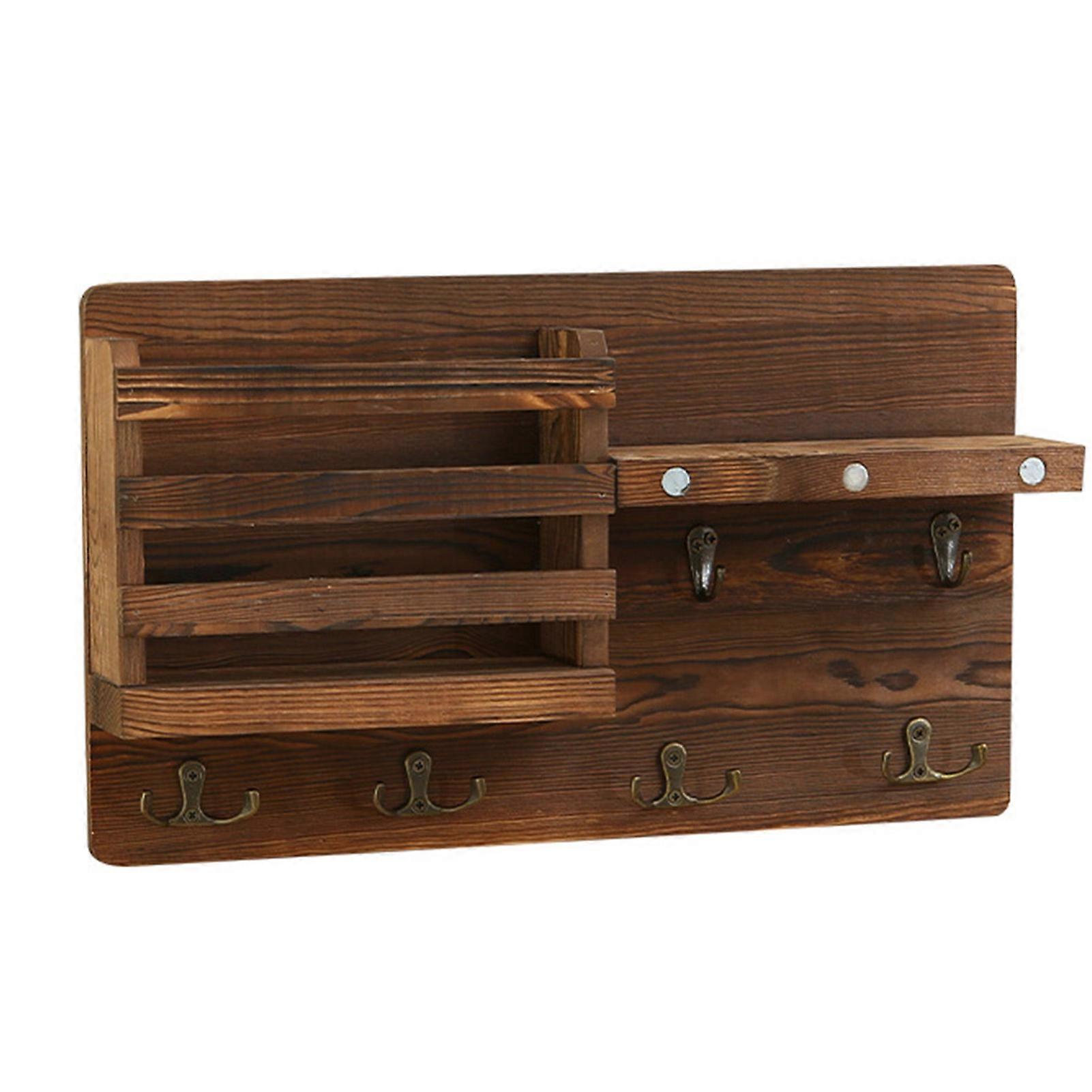 Mail Holder Large Size Wall Mounted Mail Organizer with Key Hooks Solid Wood Home Decor for Entryroom Hallway Kitchen Office